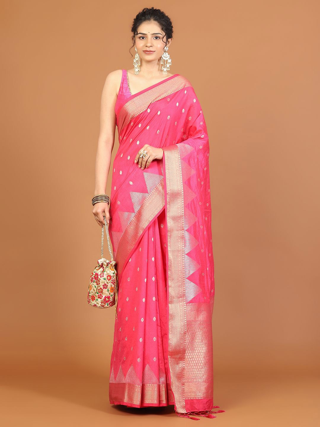 

Meena Bazaar Art Silk Saree, Pink