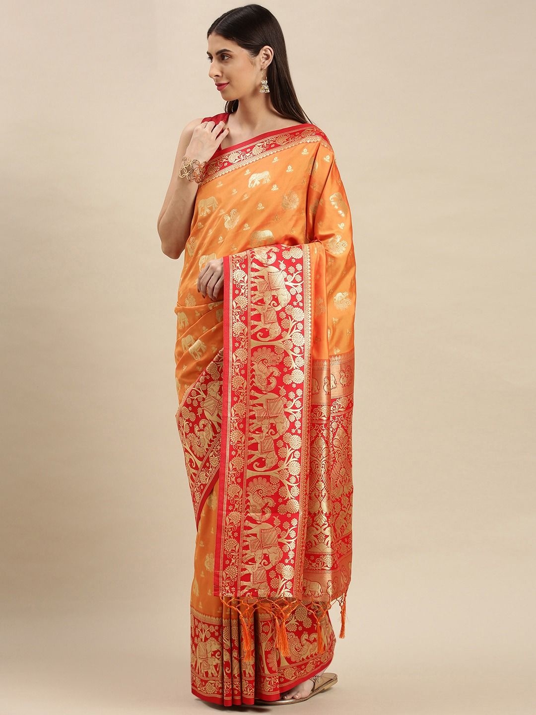 

flaher Ethnic Motif Woven Design Zari Banarasi Saree, Mustard