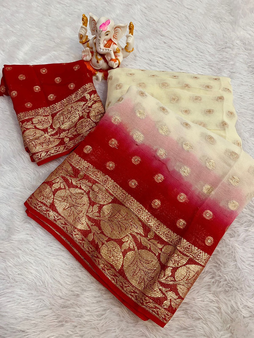 

PAYAL CREATION Woven Design Pure Georgette Heavy Work Saree, White