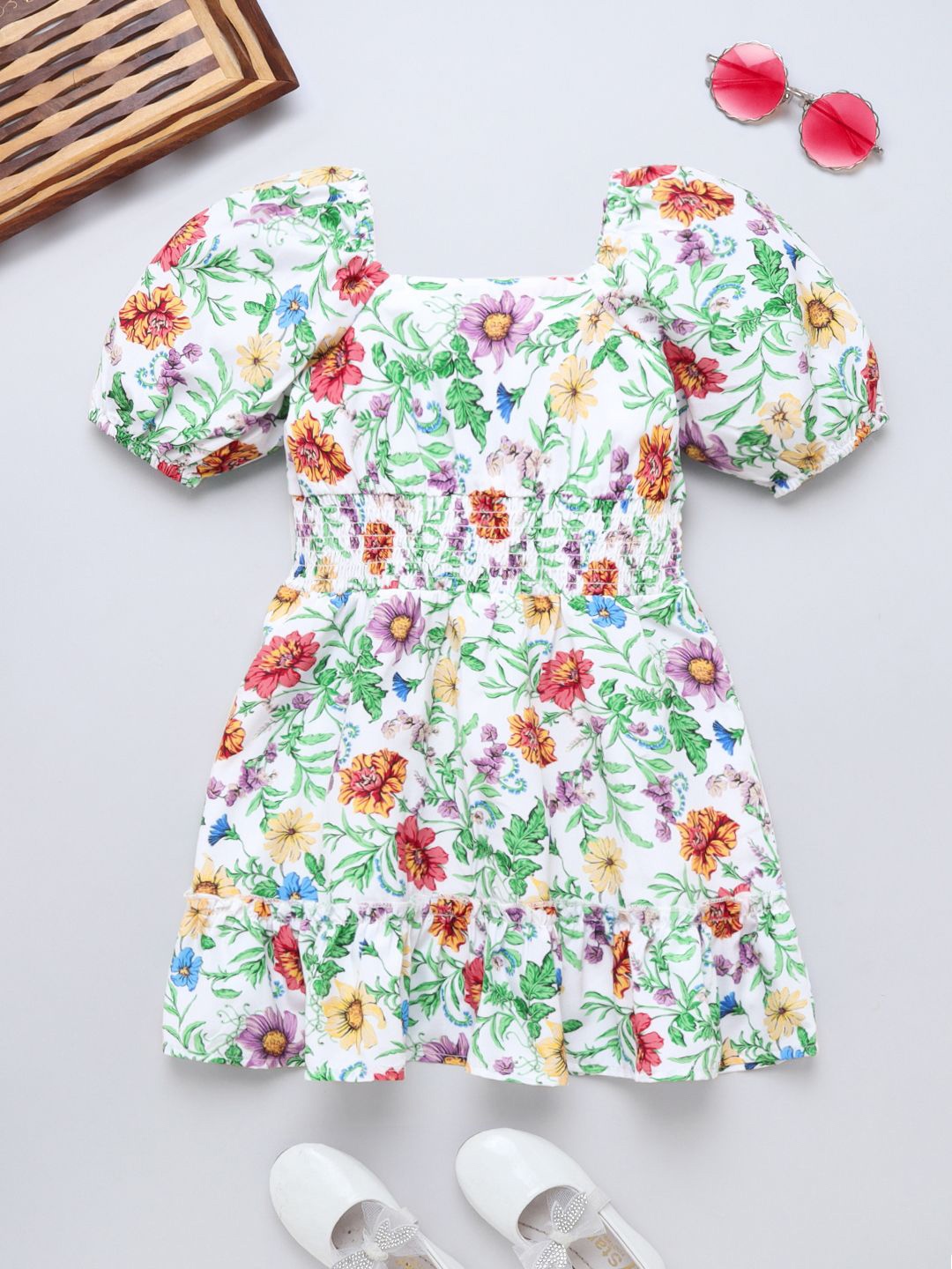 

Naughty Ninos Girls Floral Printed Fit & Flare Dress, White