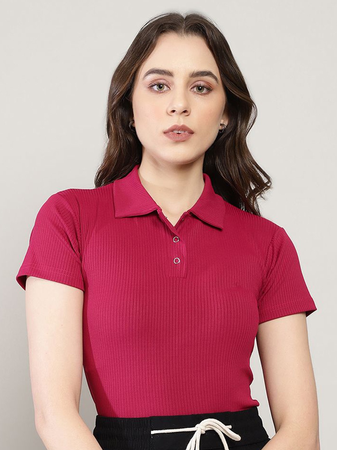 

AVANOVA Shirt Collar Fitted Top, Magenta