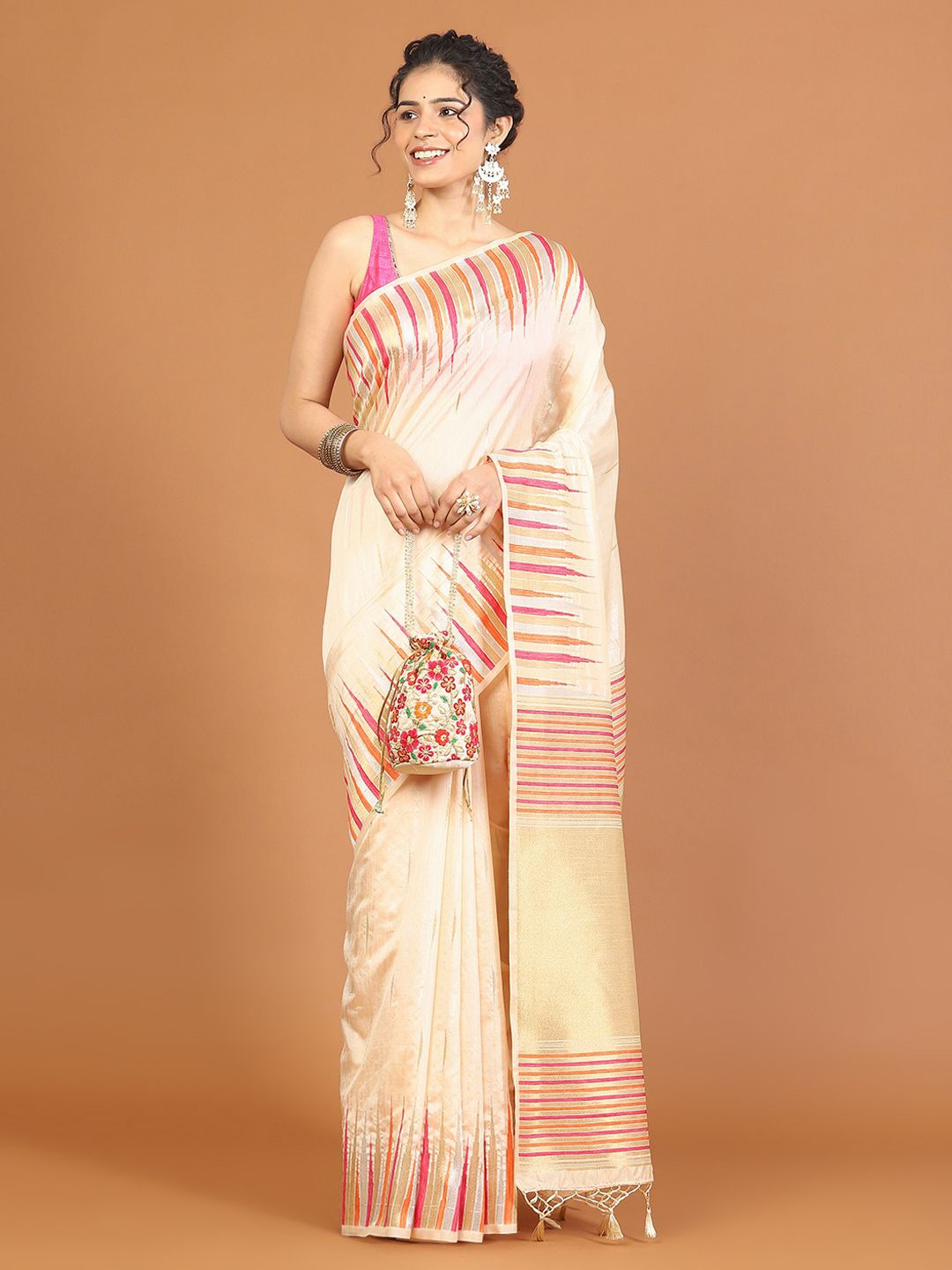 

Meena Bazaar Woven Design Art Silk Saree, Beige