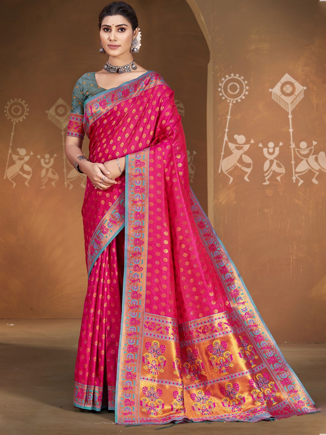 

SANGAM PRINTS Women Ethnic Motifs Zari Banarasi Saree, Pink