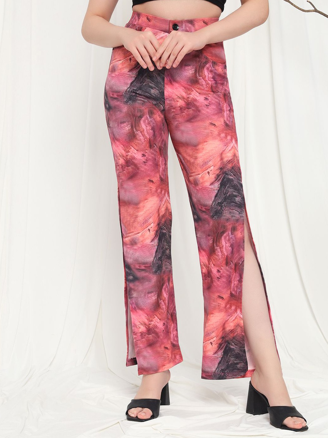 

TANDUL Women Printed Original High-Rise Parallel Trousers, Pink