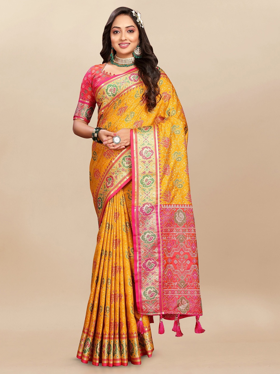 

Upalksh Woven Design Zari Patola Saree, Yellow