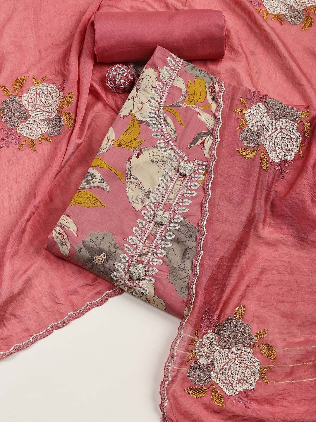 

Meena Bazaar Printed Unstitched Dress Material, Pink