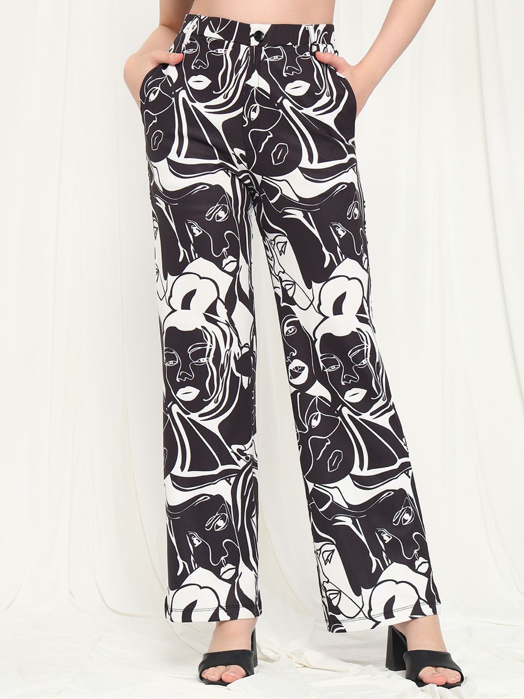 

TANDUL Women High-Rise Printed Original Trousers, Black