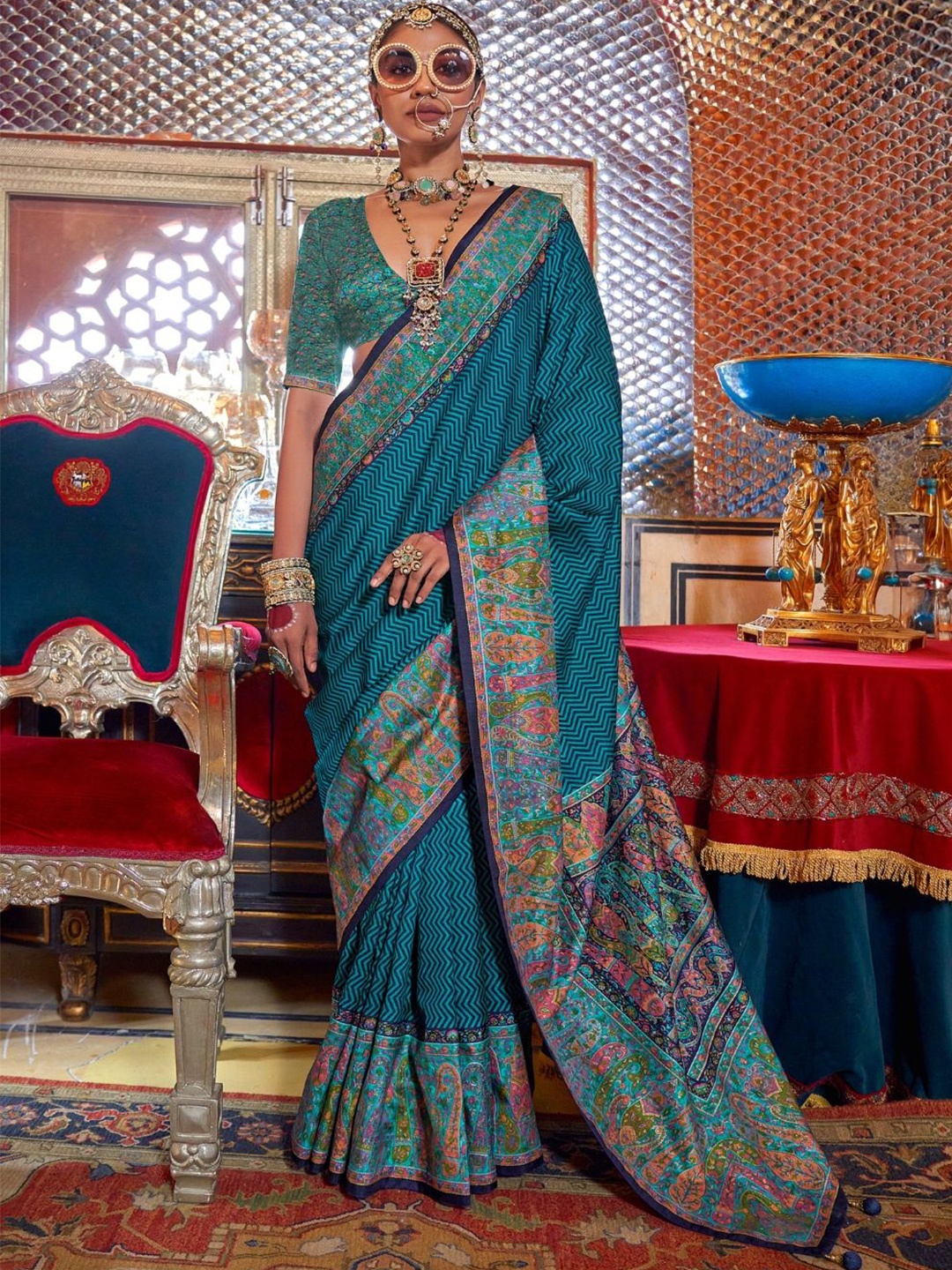 

DEVATITHI Sky Blue Patola Silk Saree