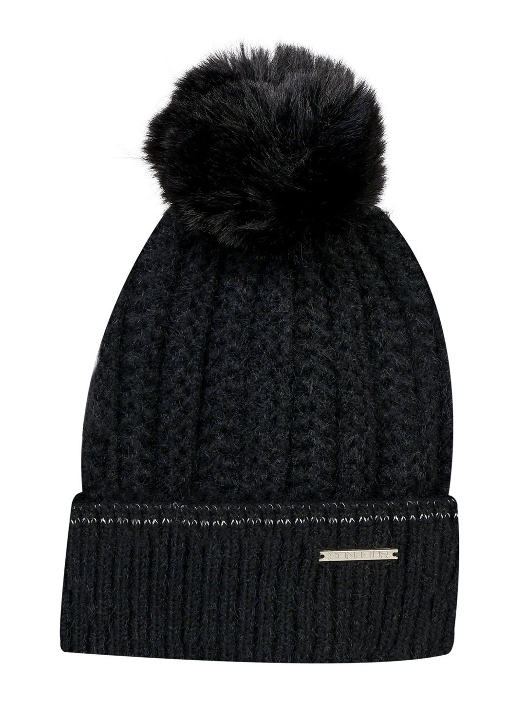 

Bonjour Women Woollen Solid Beanie, Black