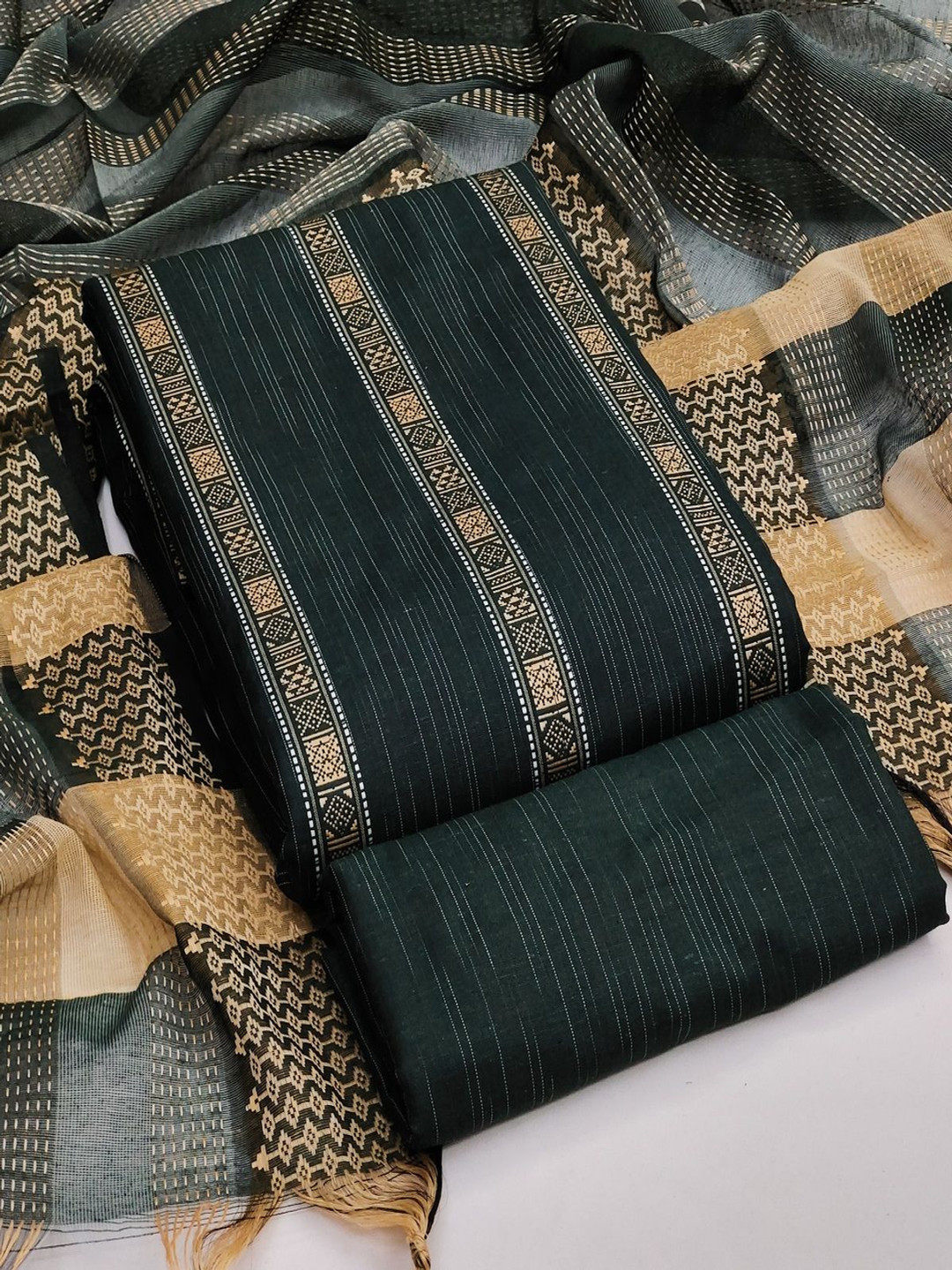 

A TO Z CART Striped Woven Design Unstitched Dress Material, Green