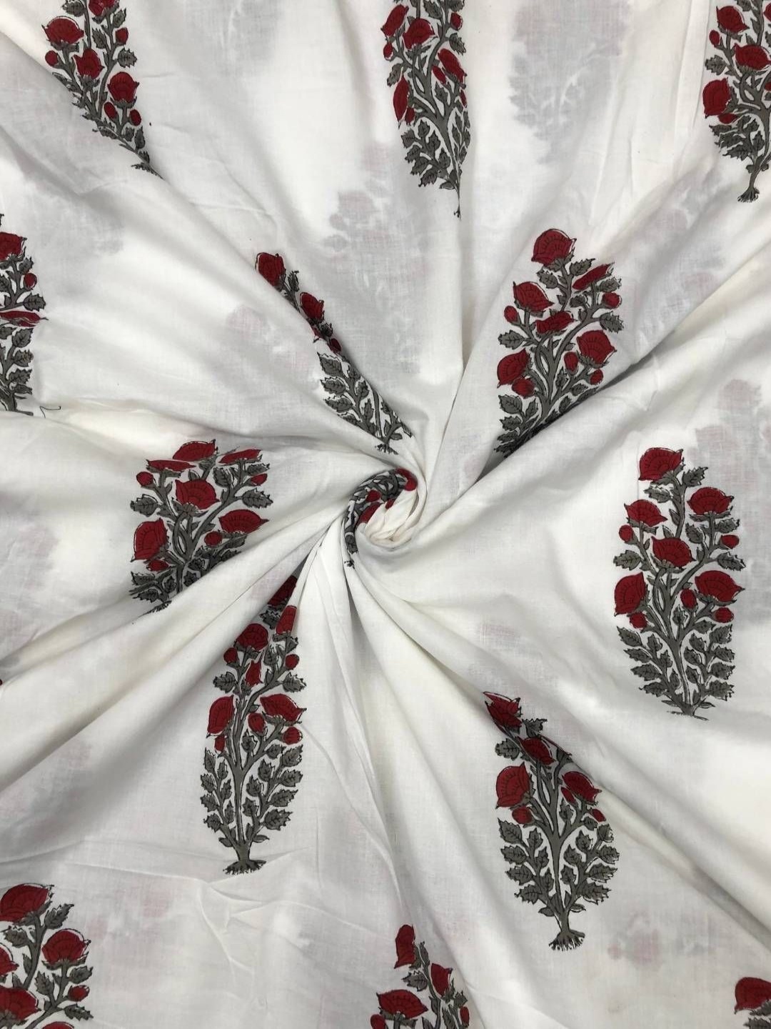 

PALASH Floral Printed Block Technique Pure Cotton Unstitched Dress Material, White