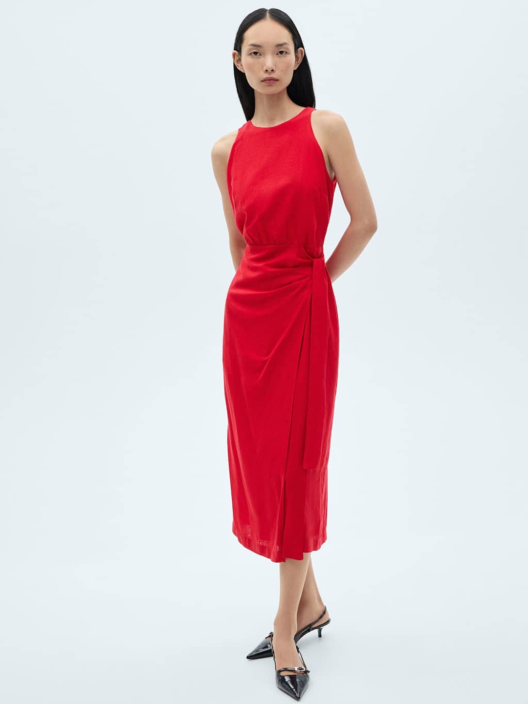 

MANGO A-Line Midi Dress with Twisted Detail, Red