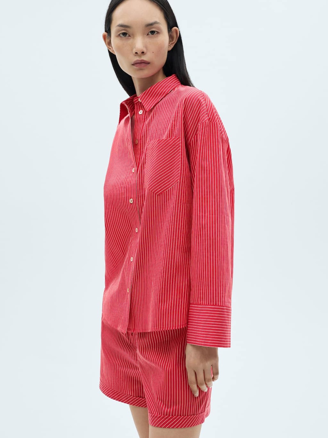 

MANGO Striped Drop-Shoulder Shirt, Red