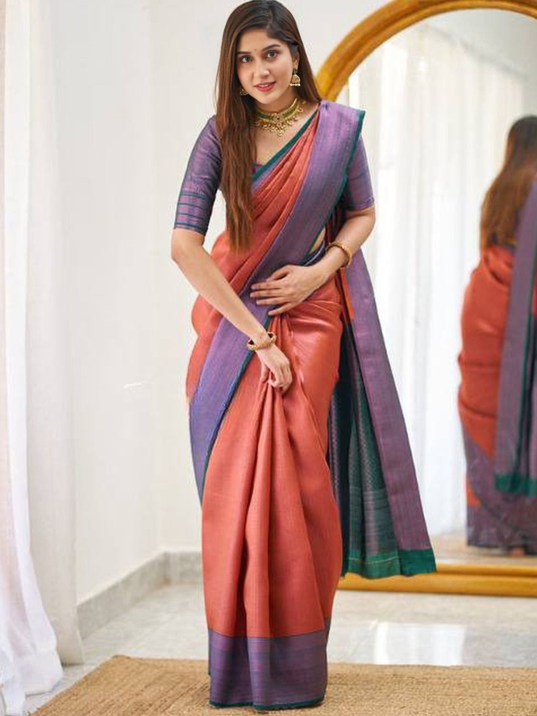

Upalksh Woven Design Zari Pure Cotton Banarasi Saree, Orange