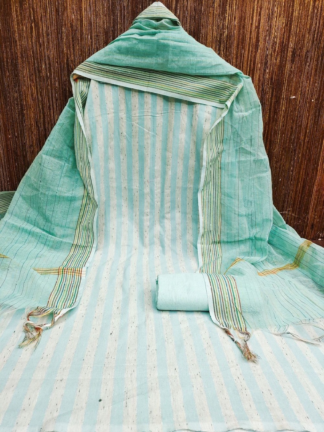 

A TO Z CART Striped Unstitched Dress Material, Green