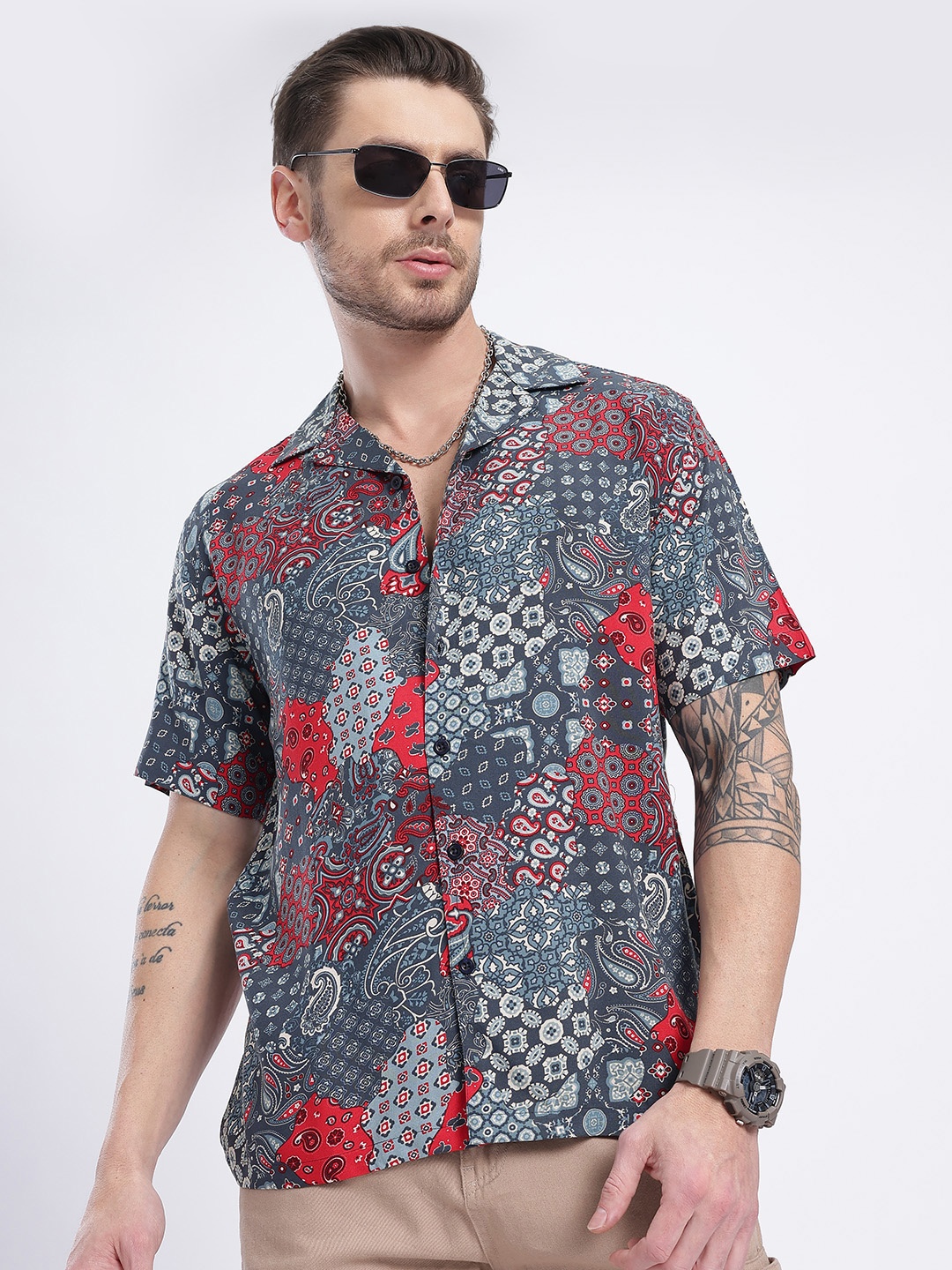 

glitchez Ethnic Ease Printed Relaxed Shirt, Blue
