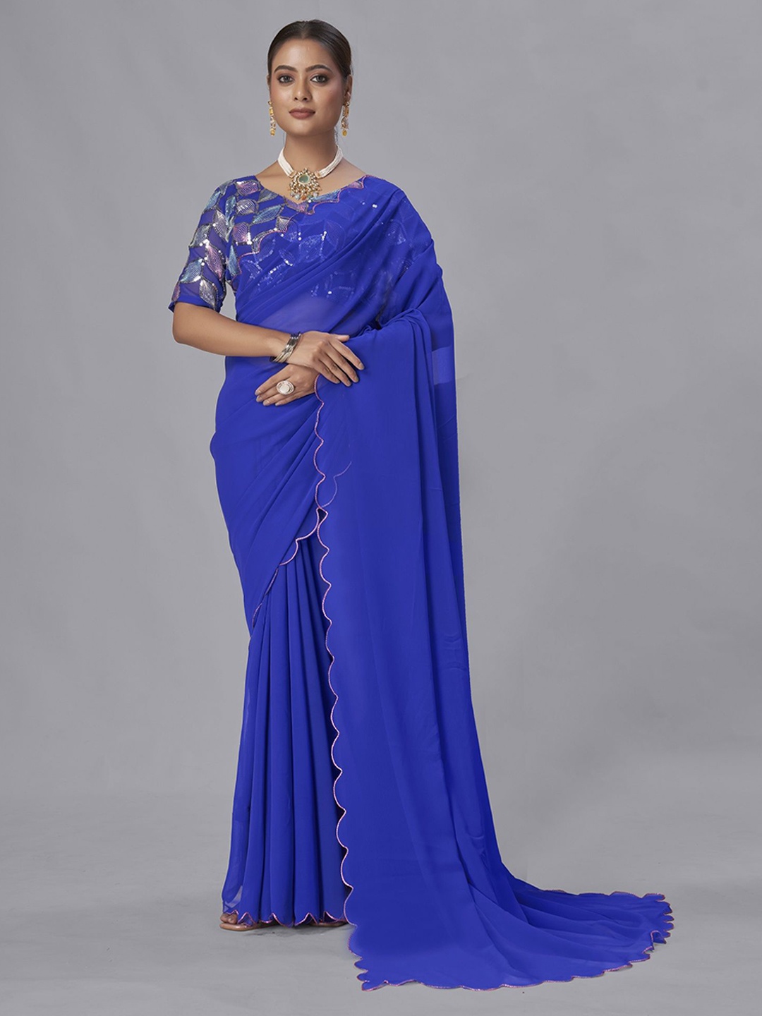 

A TO Z CART Sequinned Pure Georgette Saree, Blue