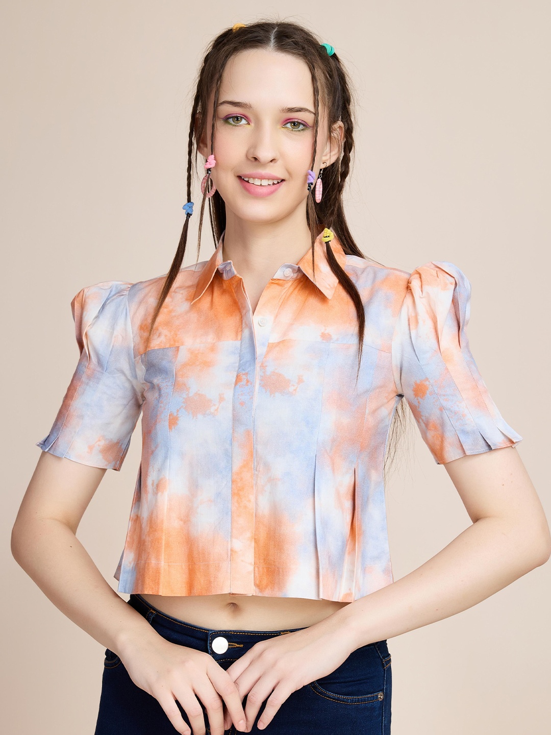 

BOONS n PERKKS Women Tie and Dye Shirt Style Top, Orange