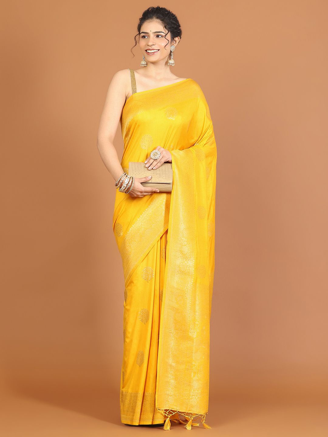 

Meena Bazaar Woven Design Zari Art Silk Saree, Yellow