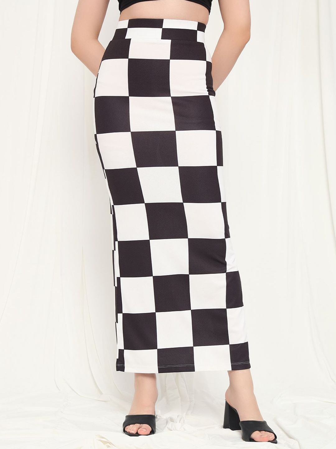

TANDUL Women Checked Printed A-line Maxi Skirt, Black