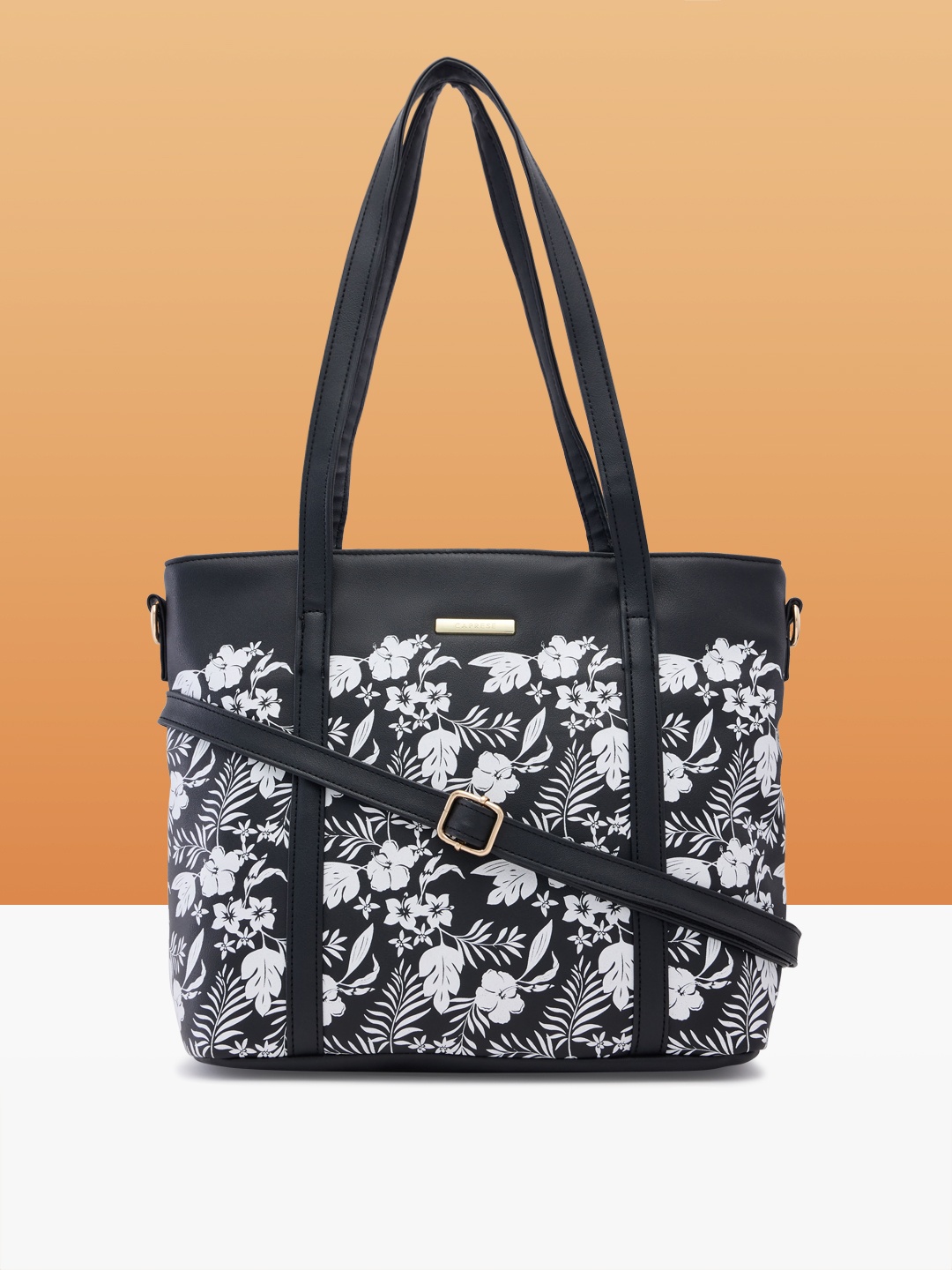 

Caprese Floral Printed Structured Shoulder Bag, Black