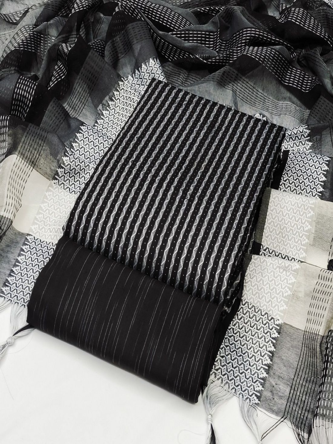 

A TO Z CART Striped Unstitched Dress Material, Black