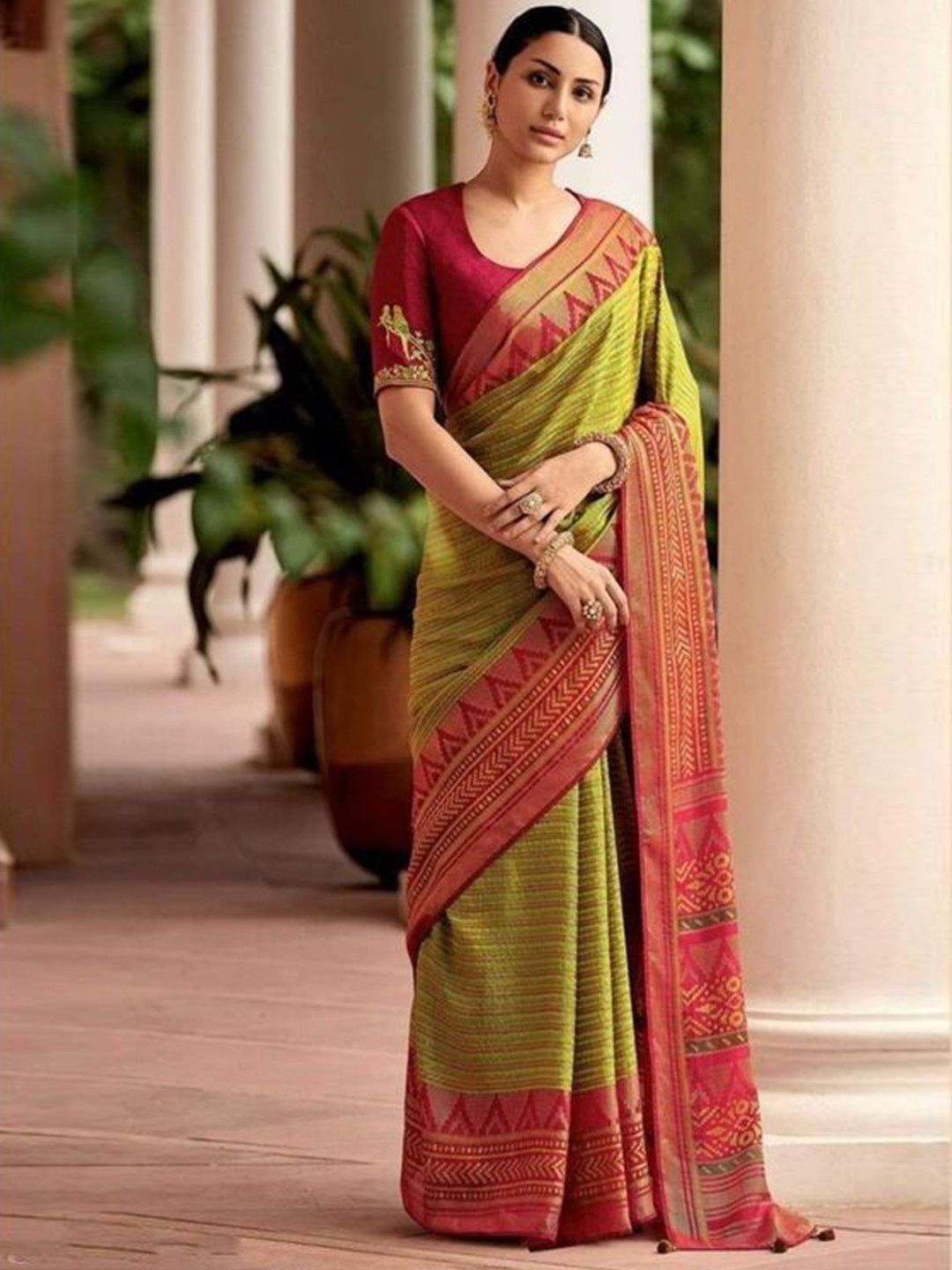 

Anouk Striped Woven Design Banarasi Saree, Green