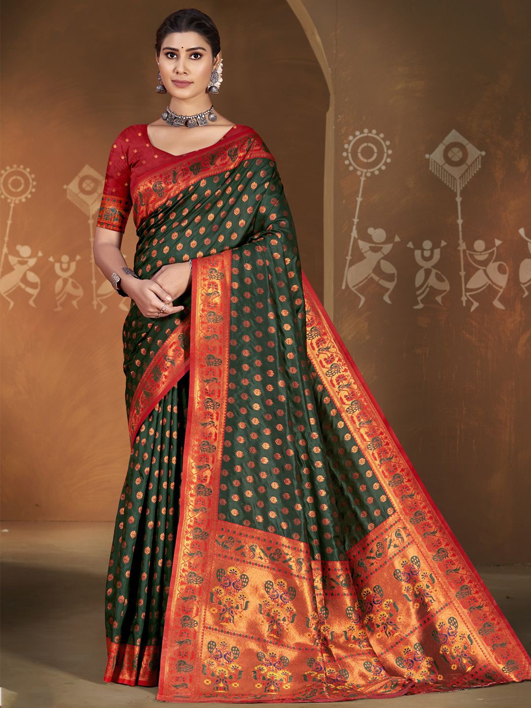 

SANGAM PRINTS Banarasi Saree, Green