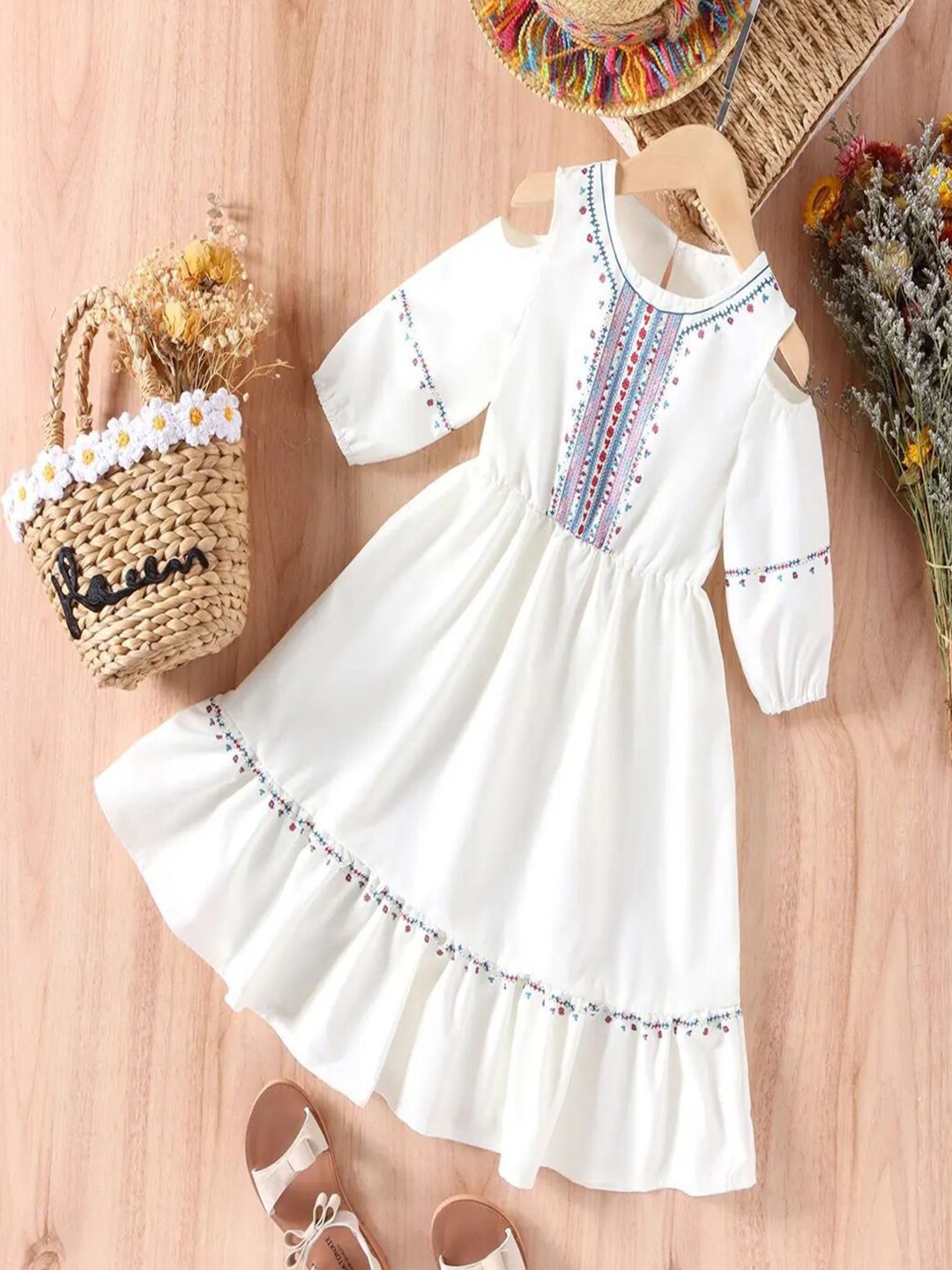 

YK Girls A-Line Midi Dress, White