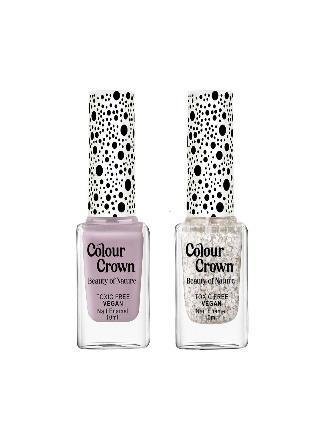 

CROWN Set Of 2 Longwear Vegan Nail Enamel - 10 ml Each - Sugar Plum Sparkle, Lavender