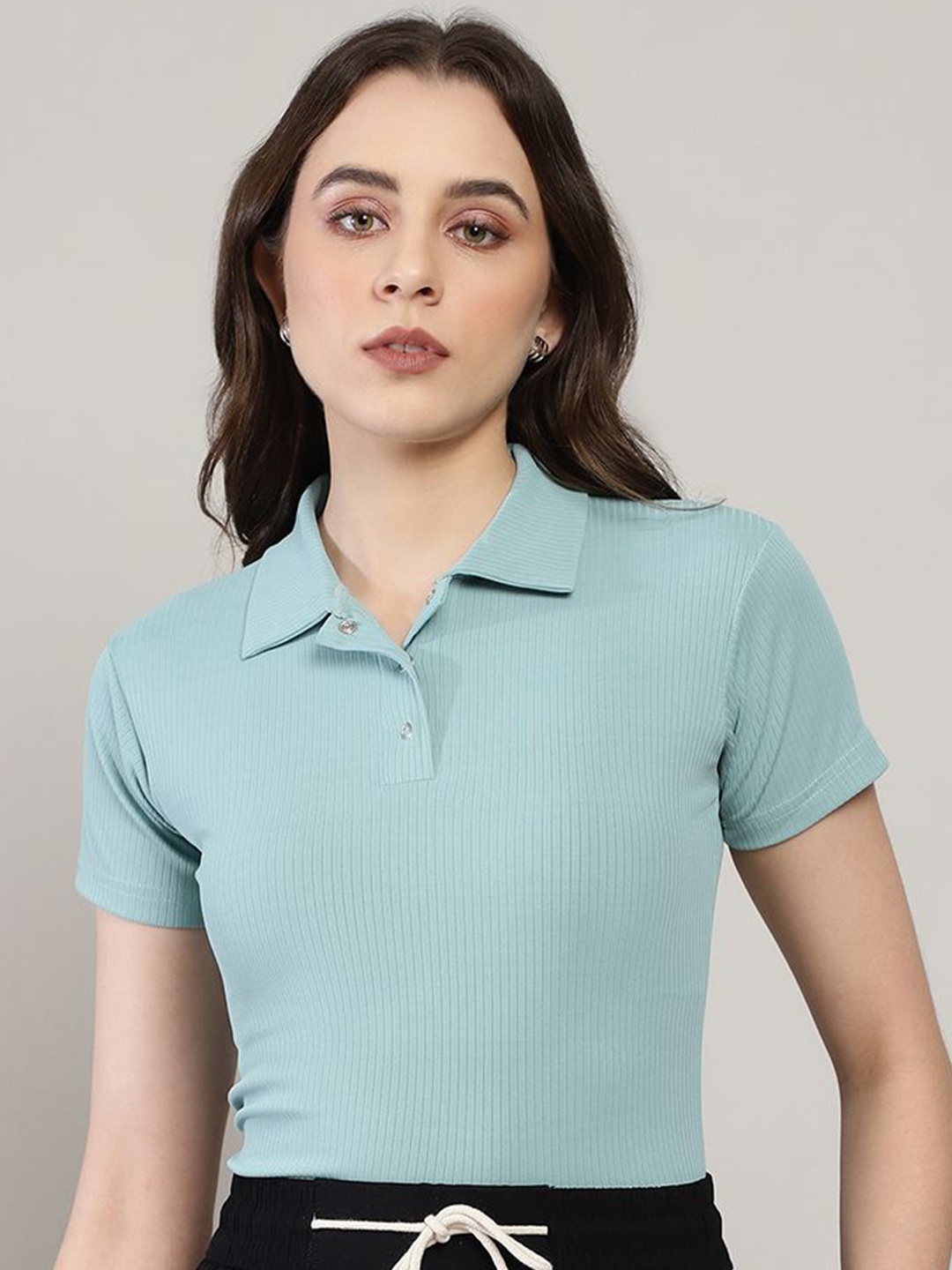 

AVANOVA Women Ribbed Sheen Sheer Fitted Top, Teal