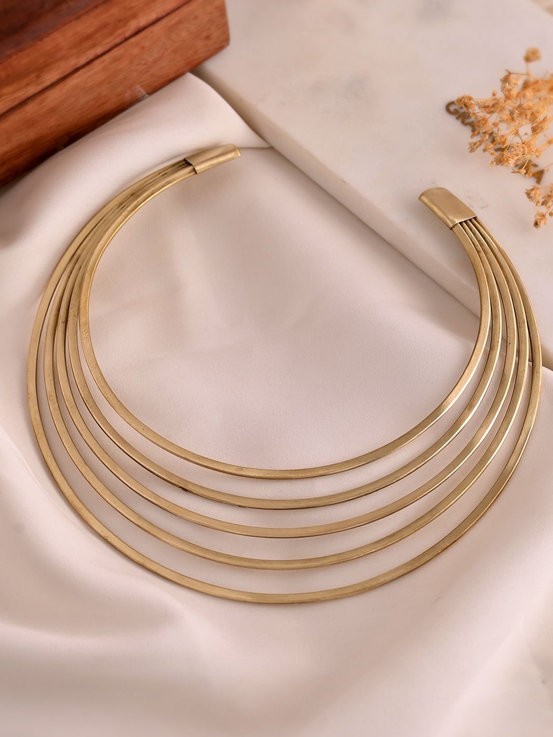 

Silvermerc Designs Brass Gold-Plated Elegant Multi-Layered Choker Necklace