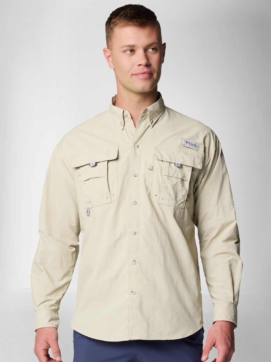 

Columbia Men Classic Button-Down Collar Solid Casual Shirt, Beige