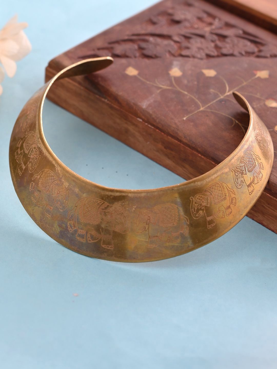 

Silvermerc Designs Brass Gold-Plated Elephant Engraved Choker Necklace