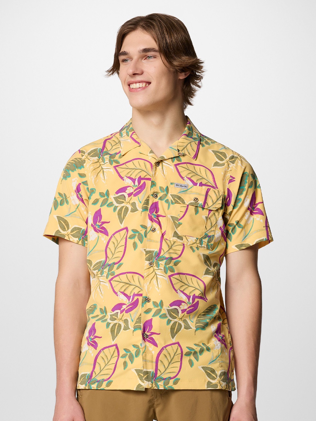 

Columbia Men Classic Slim Fit Spread Collar Floral Printed Casual Shirt, Yellow
