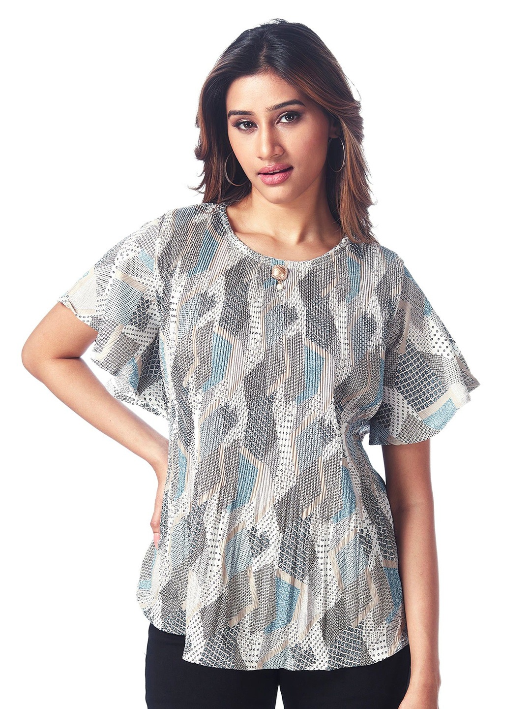 

FREYAA Printed Flared Sleeve Top, Blue