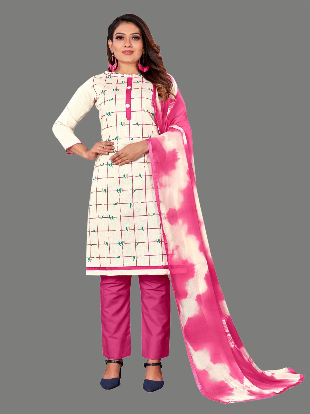 

A TO Z CART Geometric Printed Pure Cotton Unstitched Dress Material, Pink