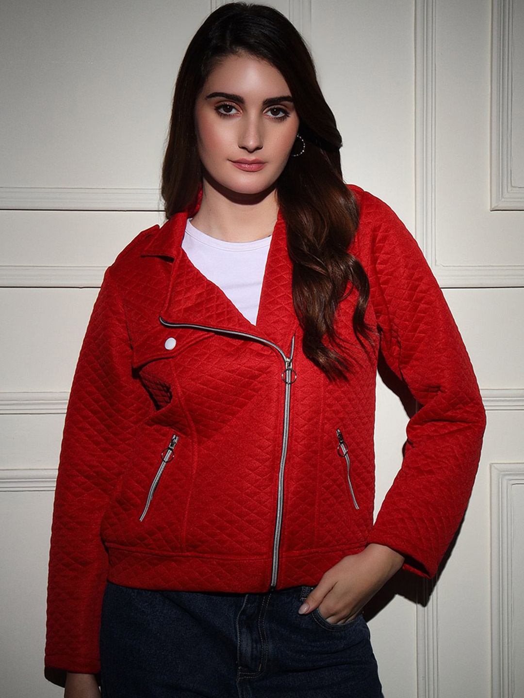 

TANDUL Women Solid Lightweight Quilted Jacket, Red
