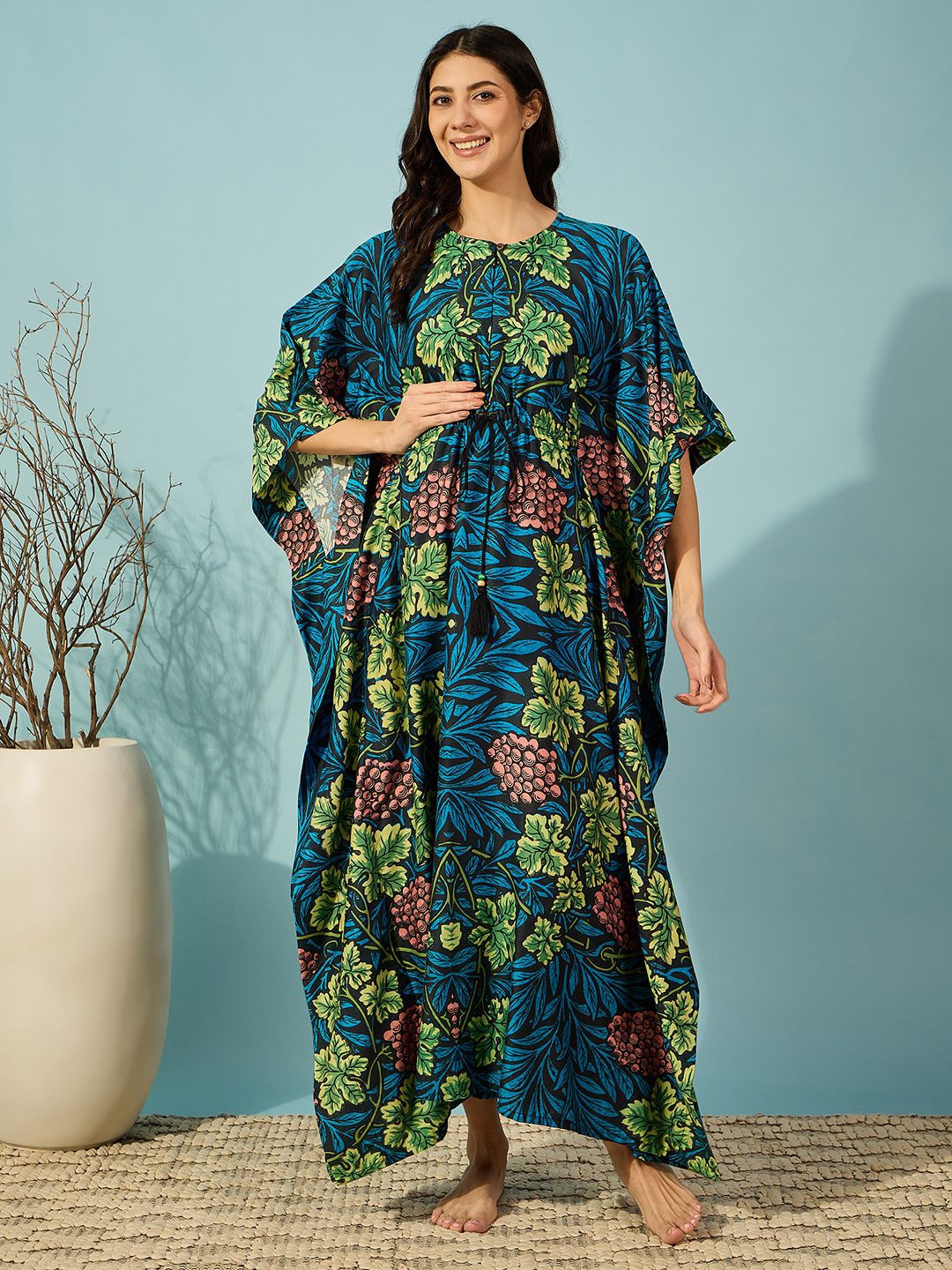 

The Kaftan Company Women Printed Maternity Kaftan Maxi Nightdress, Blue