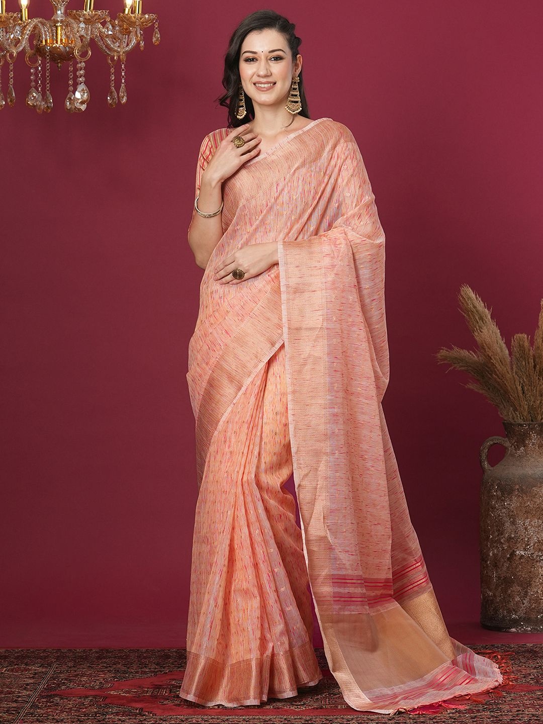 

Mitera Woven Design Saree, Peach