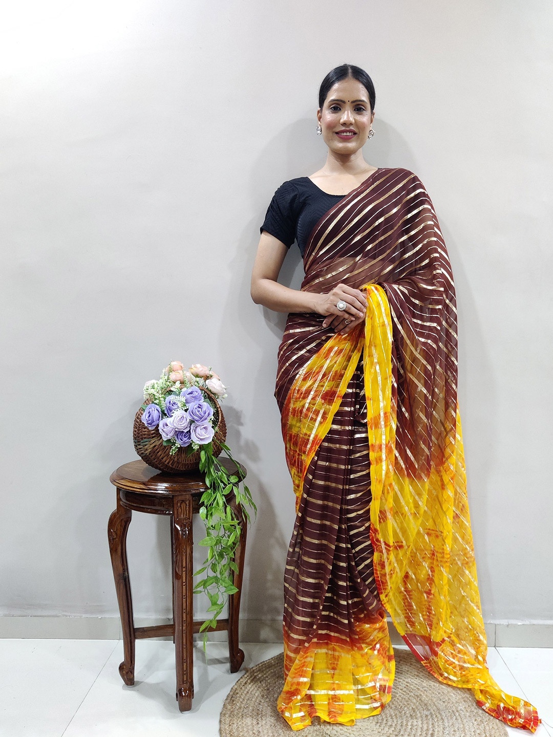 

Upalksh Striped Kota Saree, Brown