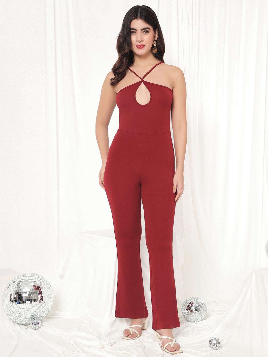 

BAESD Women Fashion Halter Neck Basic Jumpsuit, Maroon