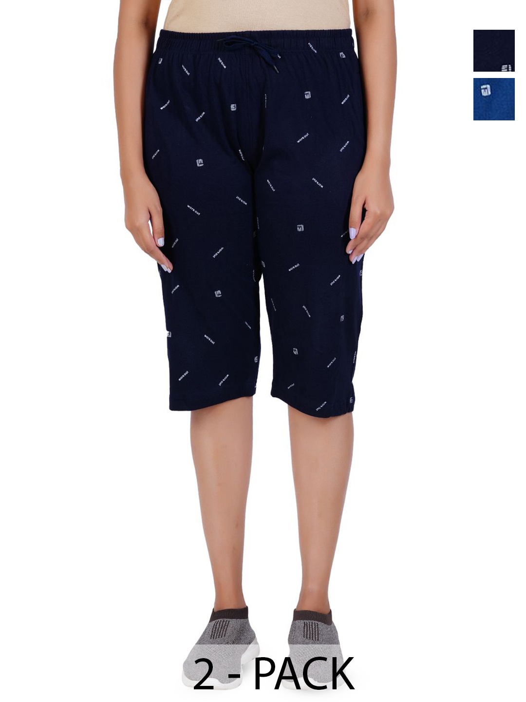 

FEEL TRACK Women Printed Capris, Navy blue
