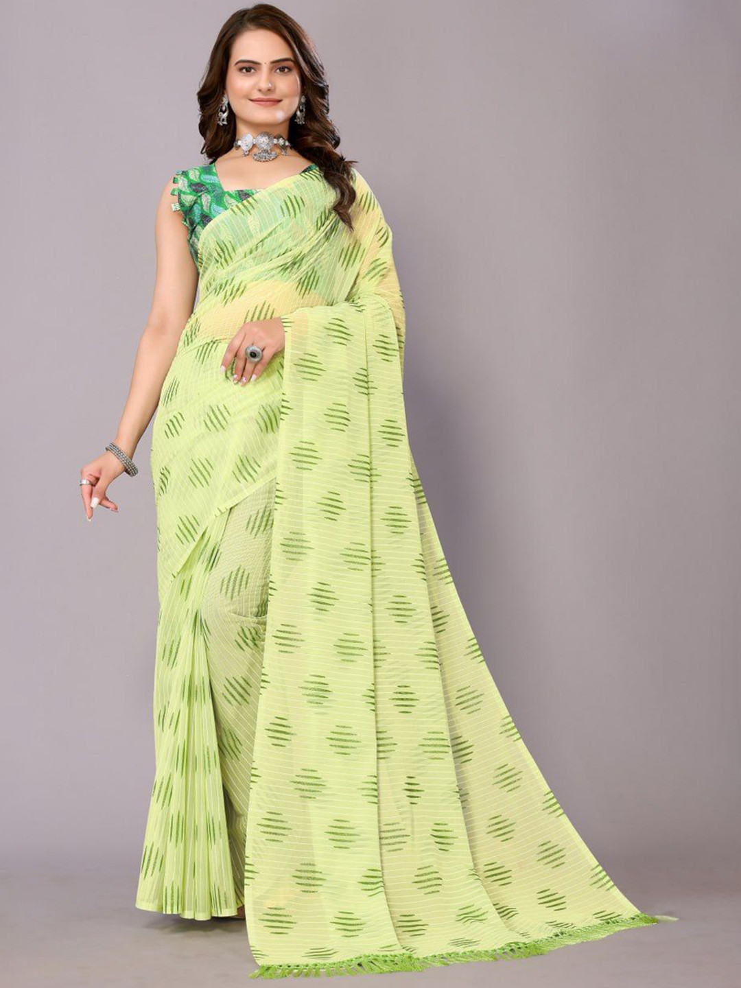 

BAESD Geometric Poly Chiffon Saree, Sea green