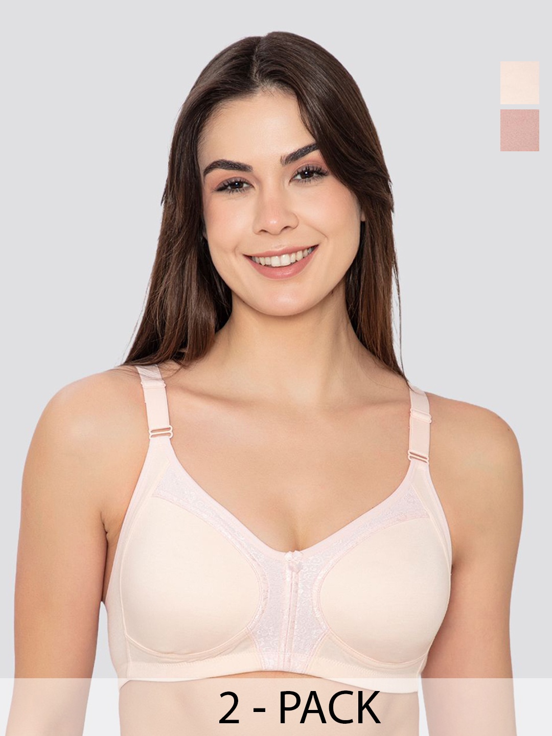 

K LINGERIE Leona Pack of 2 Full Coverage Everyday Lace Bra, Peach