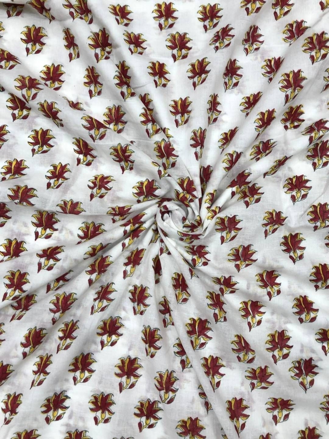 

PALASH Floral Printed Block Technique Pure Cotton Unstitched Dress Material, White