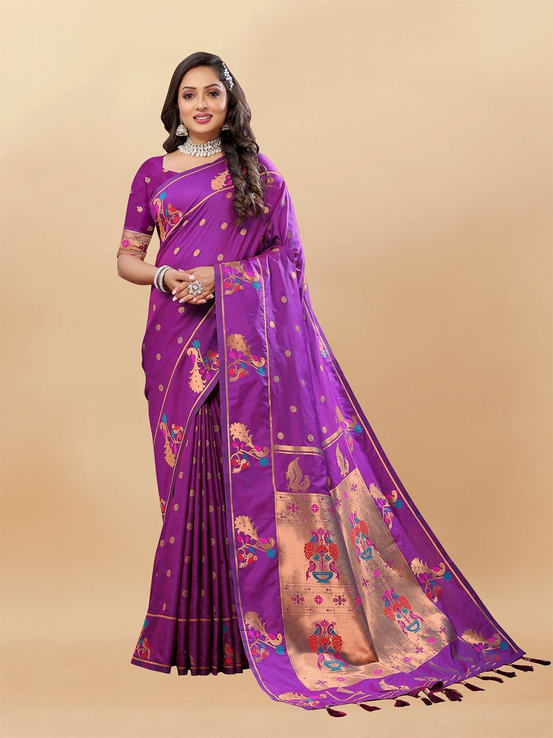 

Upalksh Woven Design Zari Paithani Saree, Purple