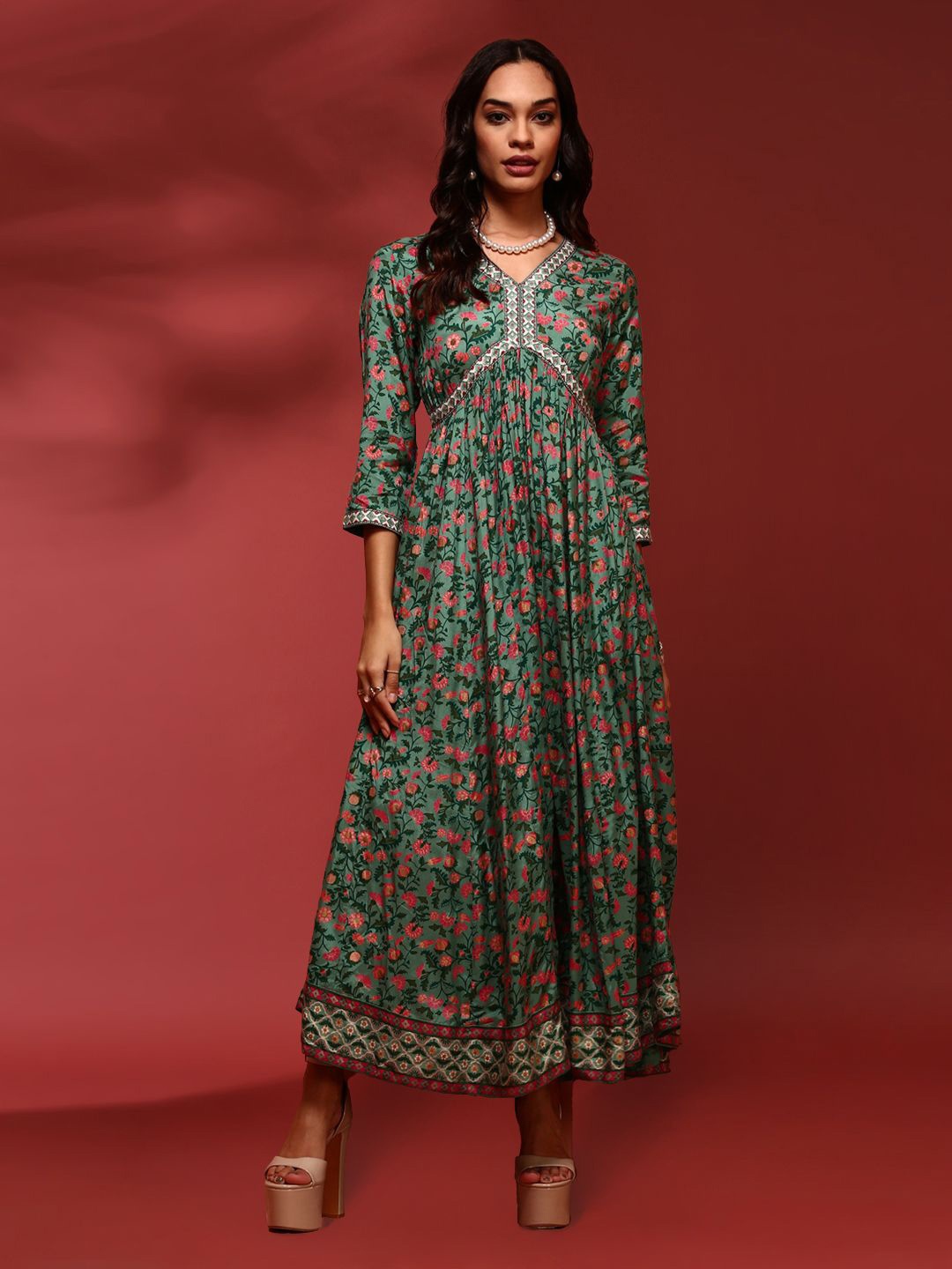 

Abhishti Floral Print Maxi Dress, Green