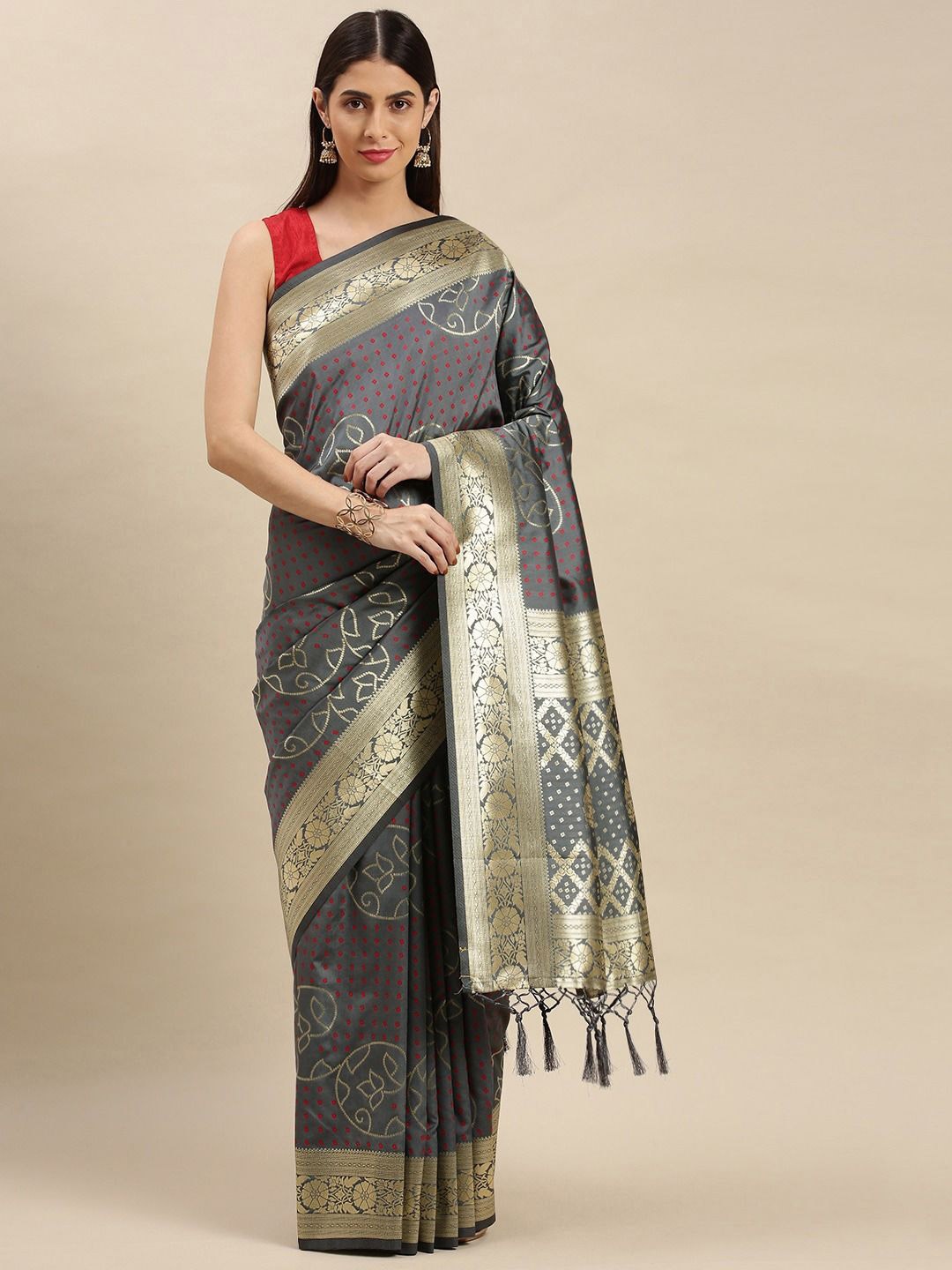 

flaher Woven Design Art Silk Designer Banarasi Saree, Grey