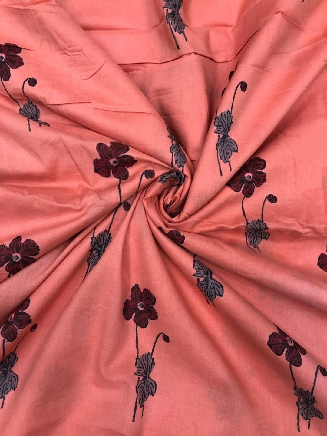 

PALASH Floral Printed Block Technique Pure Cotton Unstitched Dress Material, Orange